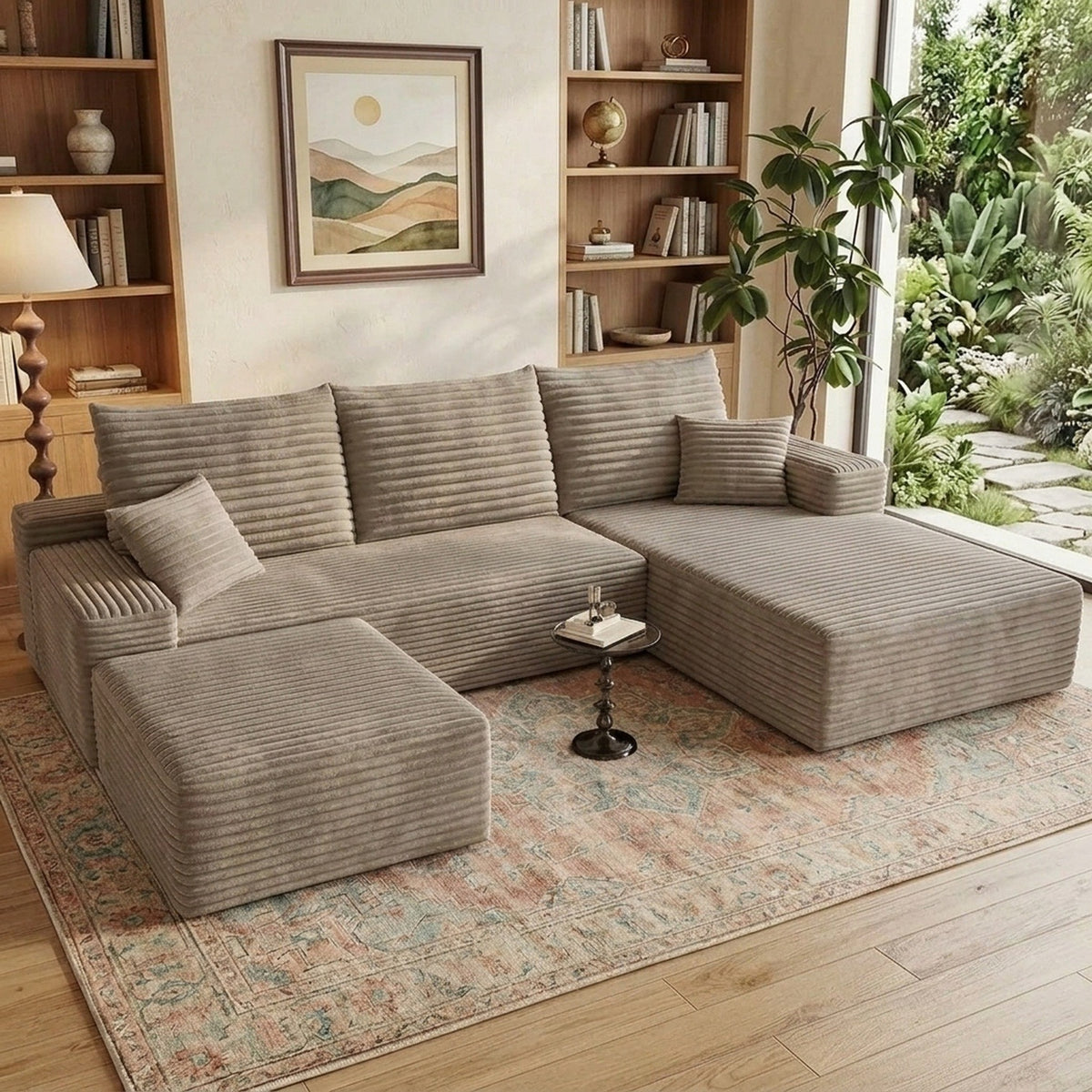 U-Shaped Modular Sofa Set with Bone-Free Cloud Cushions for Minimalist Living Rooms and Apartments