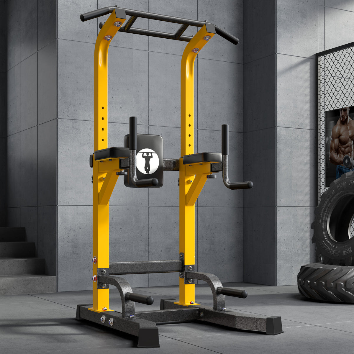 Power Tower Pull Up Bar Dip Stand, 10 Adjustable Height Free Standing Assistive Trainer Dip Station, Multi-Function Strength Training Fitness Workout Station for Home Gym Fitness Equipment Equipment