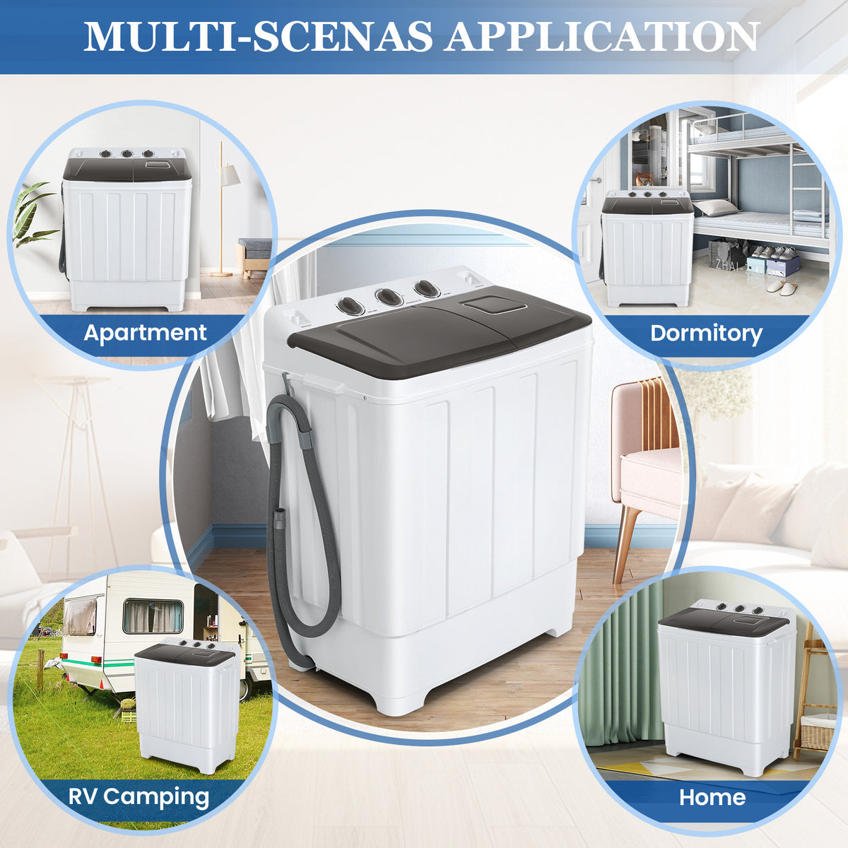 30lbs Portable Washer, Twin Tub Washer and Dryer Combo Laundry Washing Machine, Semi-Auto Washer Machine with Wash & Dehydration, 19Lbs Washer 11Lbs Spinner Laundry Appliances for Home, Apartment, Dorms, RV, Ship Cabins, Offices, Bathroom, Balcony