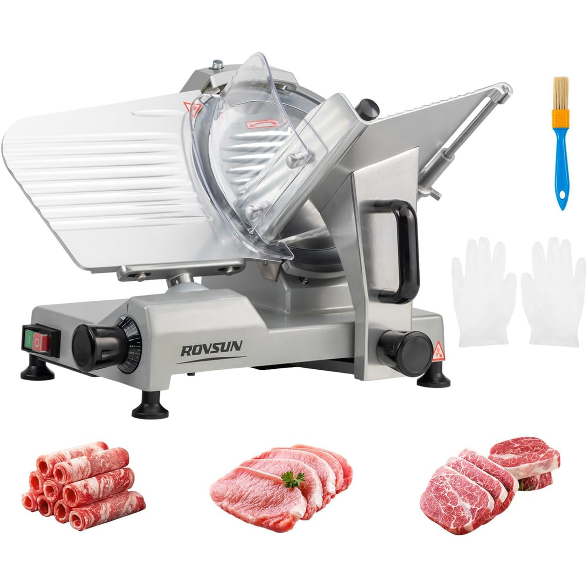 MEFEIR 8.7inch Commercial Meat Slicer, Electric Deli Food Slicer with Premium Chromium-plated Steel Blade, 0-12mm Adjustable Thickness, ETL Certified for Frozen Meat Ham Baguett Steak, Silver