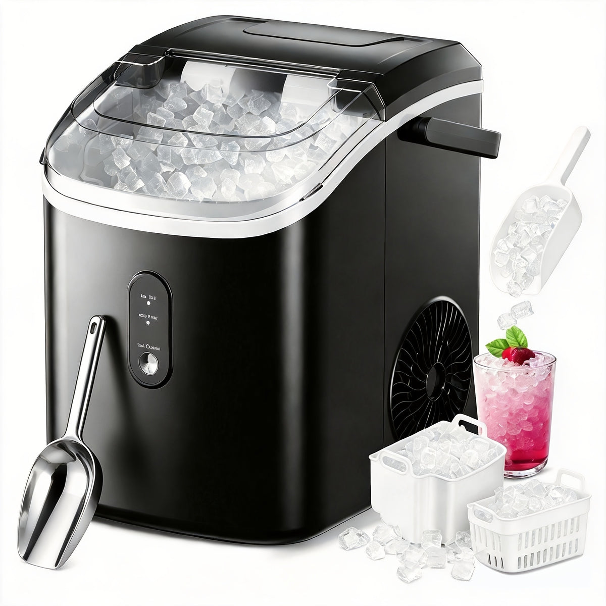 Countertop Nugget Ice Maker, 34/44Lbs Daily Production, Auto-Cleaning Pellet Ice Machine | Mini Fridge, Compact Refrigerator, Comes With Ice Scoop & Basket, Sonic Ice Machine Ideal For Home/Office/Kitchen
