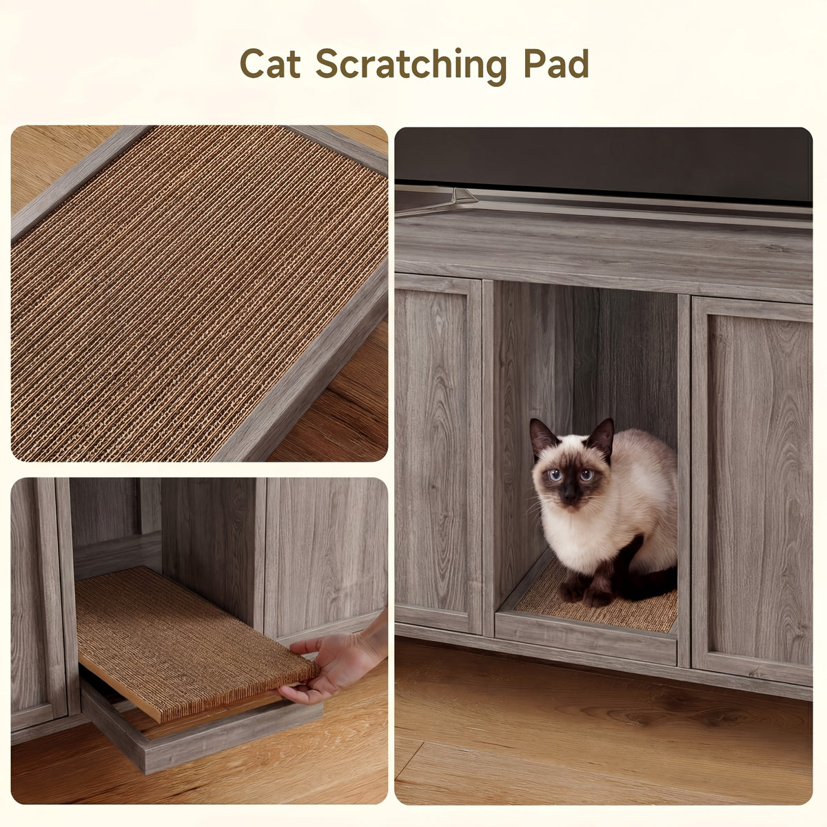 [Cat Litter Box Enclosure] 59 Inches Cat Litter Box Enclosure for 2 Cats, Hidden Litter Boxes Furniture with Cat Scratch Pad, Large Indoor Cat House with Double Room, Wooden TV Stand Side Table, Black