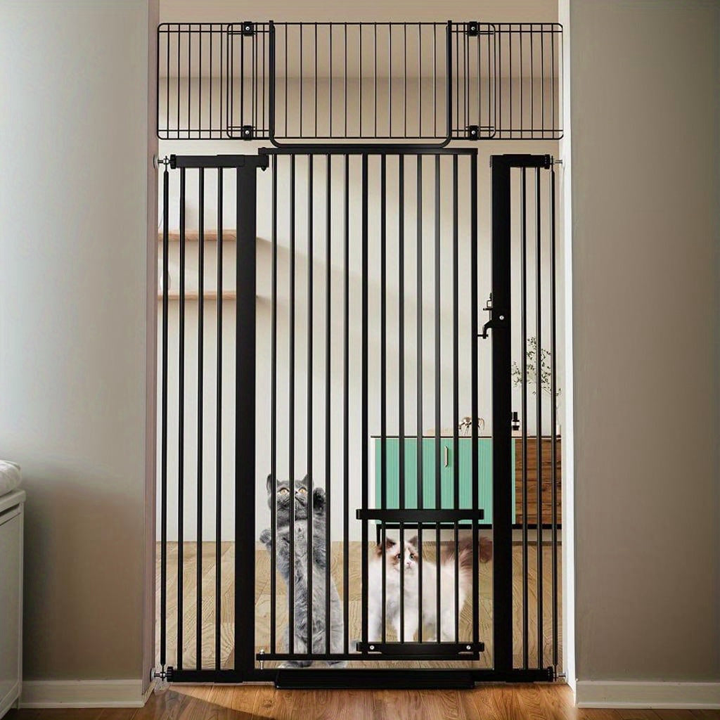 Cat Barrier Gate, 71-Inch Extra-High Pressure-Fit Pet Gate with Adjustable Cat Entrance for Doorways and Stairs