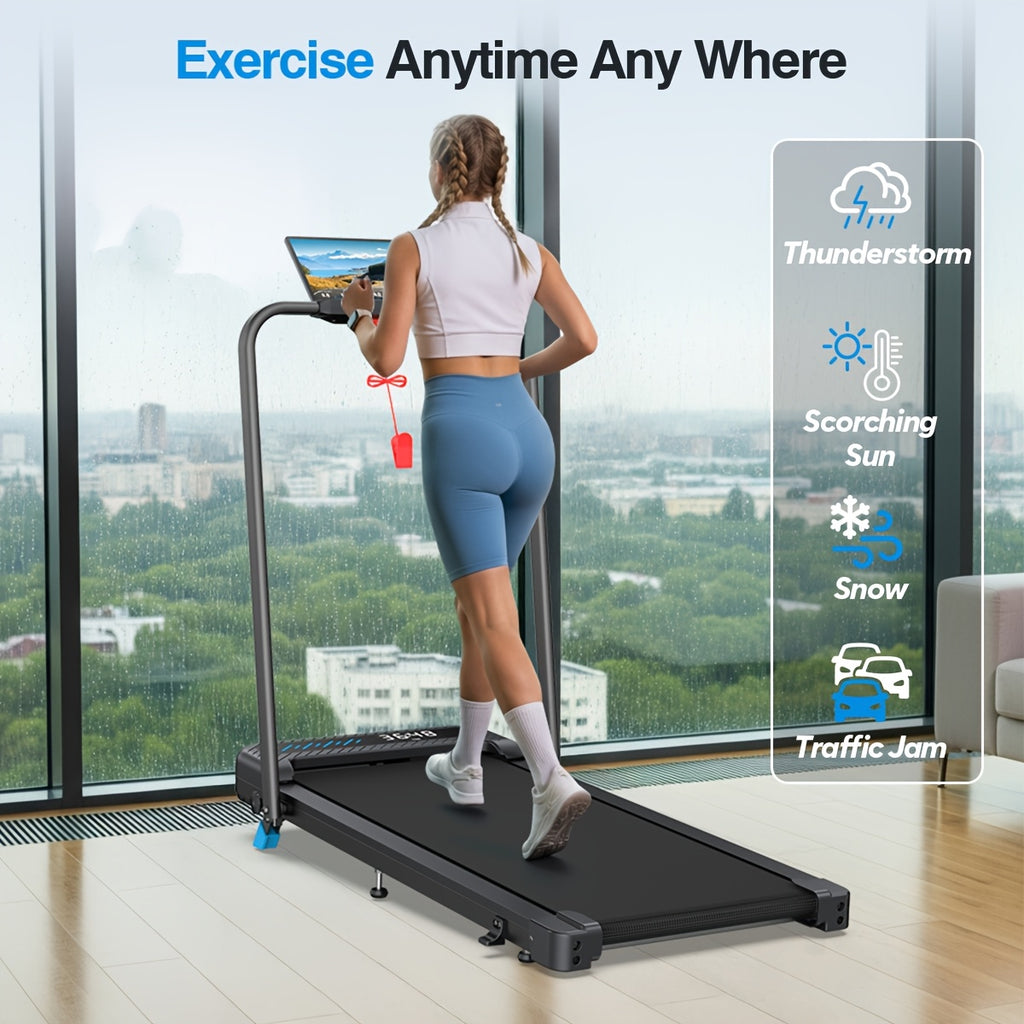 Folding Walking Pad Treadmill with Handle Bar, Low Noise Walking Pad Treadmill for Home Small, 3.0 HP Quiet Walking Pad Treadmill with 350 LBS Capacity, 0.6-6.2MPH, Remote & LED Display, with ZWIFT/KINOMAP APP