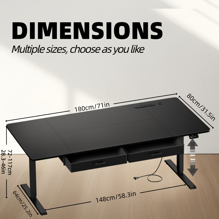 Large Electric Standing Desk, Height Adjustable Copmuter Desk, Stand Up Gaming Office Table with 2 Hooks, for Home Office, Adults