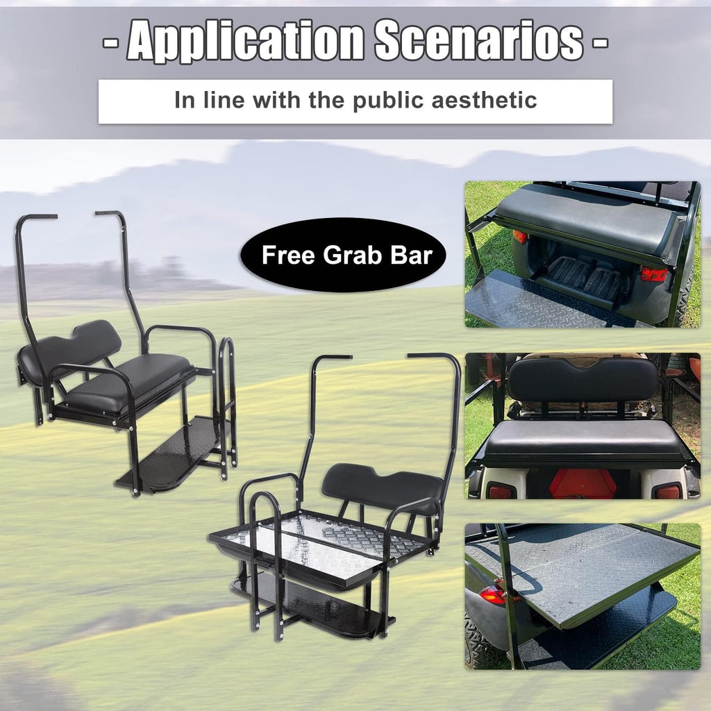 For 1982-2000 Club Car DS Golf Cart Flip Folding Rear Back Seat Kit w Grab Bar