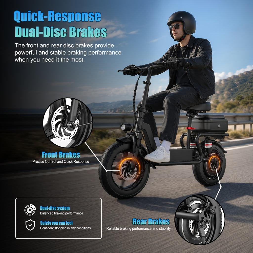 [Long Range Scooter] Commuter Electric Scooter With Seat, 54.6V 16.5Ah Electric Scooter With Detachable Box, Shopping Cart And Grocery Cart And Multi-Purpose Cargo Scooter, Large Capacity Battery For 25-35 Miles Long Range, New Smart Throttle With 3 Speed