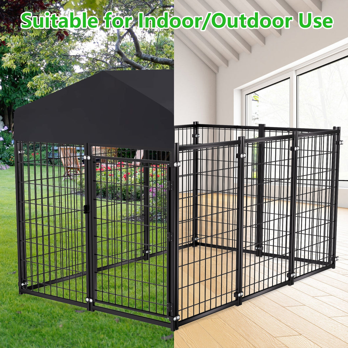 Outdoor Indoor Heavy Duty Dog House Sun Protection And Rain Durable 6.2ftx4ftX4.5ft Metal Dog House with Top Fence, Outdoor Large Dog Cage Puppy Keep with Top Dog House with Top Courtyard Dog Cage