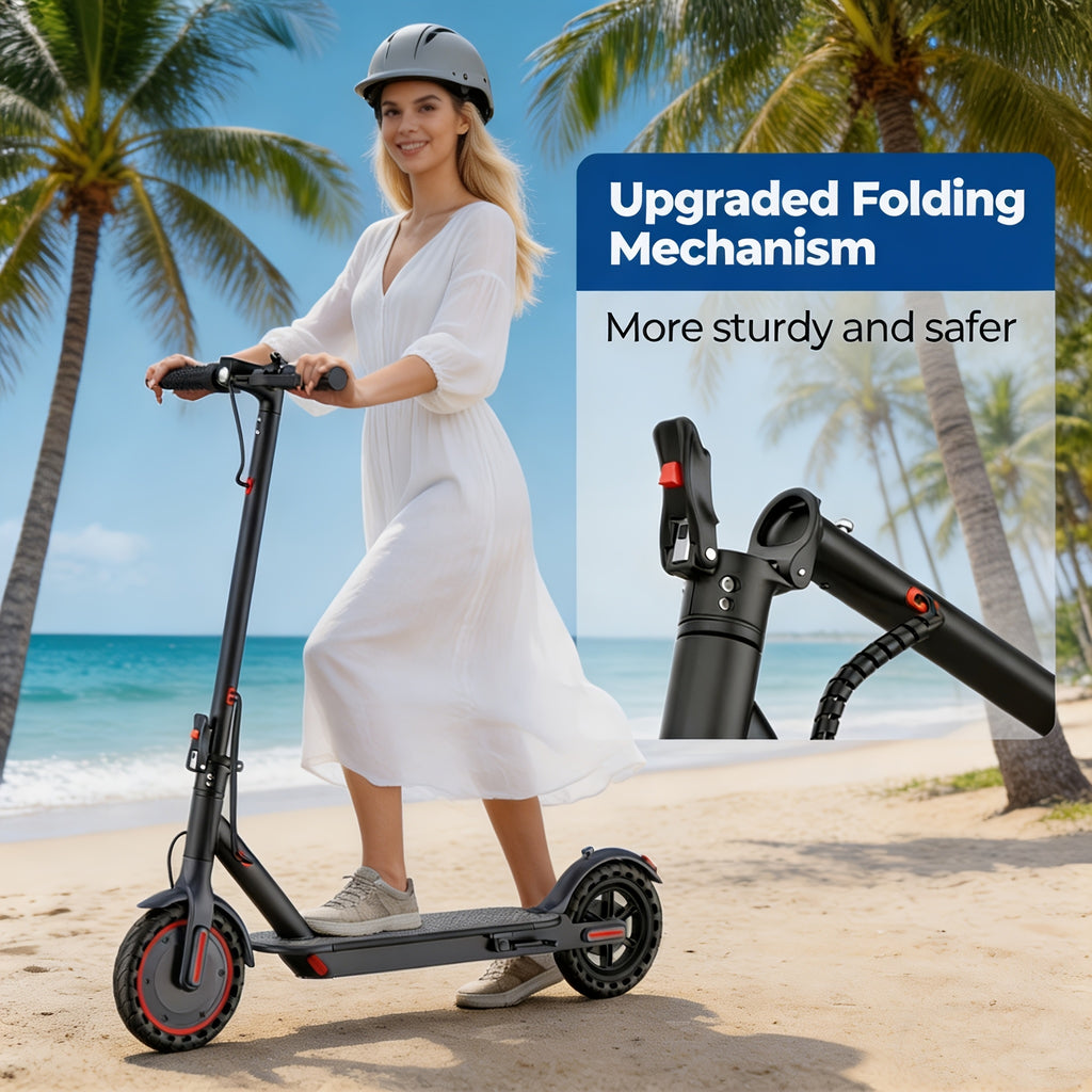 Quick Fold Adult Electric Scooter 350W Motor, 8.5" Anti-Slip Solid Tyres, 19MPH Max Speed with 3 Speed Modes, Reinforced Brake, Tough Aluminum Alloy Body, 265LBS Capacity, Built-In Safety Bell, Smart APP & LCD Dashboard, with Headlight Taillight
