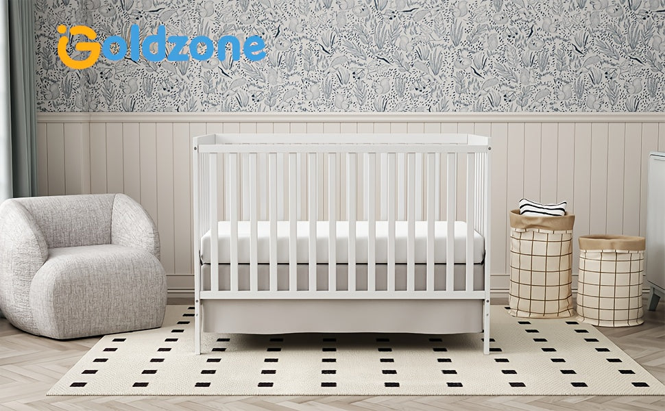 Goldzone Crib 5in 1 Convertible, Wooden Newborn Essentials Convertible to Toddler Bed, Sofa Bed and Full Size Bed, Baby Cribs with 4 Adjustable Bases for Nursery Decor, Baby Stuff Clearance, Item Weight: 37lbs, Maximum Weight Recommendation: 50lbs