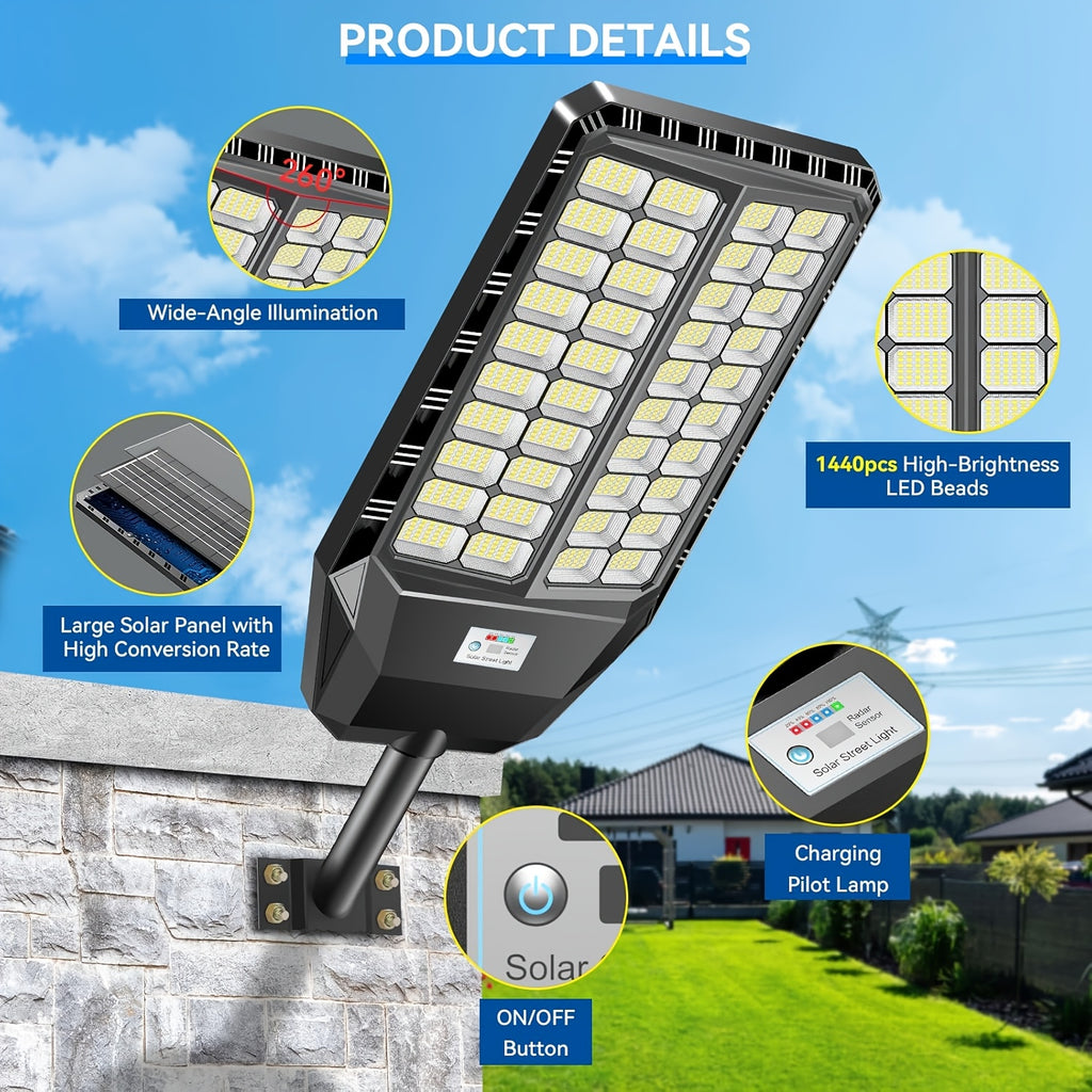 LA082W/LA082W-2 1、2 Pack Oversized Solar Parking Lot Lights, Outdoor Solar Street Lights, Dusk to Dawn, Solar Security Flood Motion Sensor, with Remote Control