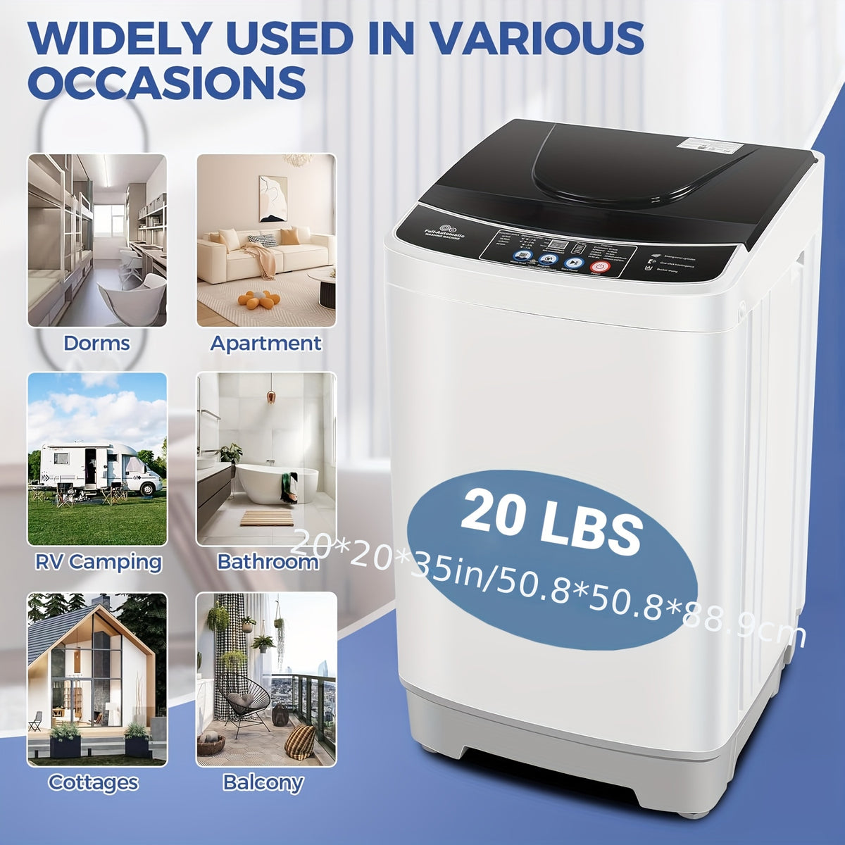 Portable Washing Machine 17.8Lbs/20Lbs Capacity, 2.4 Cu.Ft Full-Automatic Portable Washer Machine with 10 Programs And 8 Water Levels Selections, Low Noise, LED Display, Washing Machine for Apartment, Home, Dorms