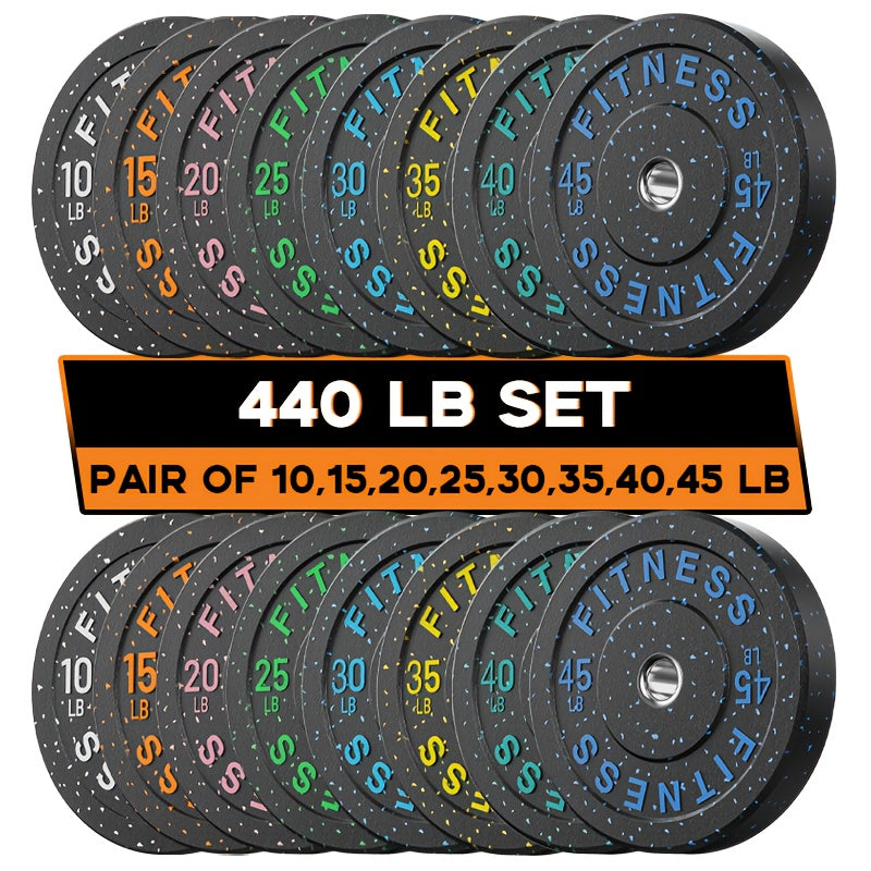 45-650Lbs High Bounce Bumper Plates, 2 Inch Colored Fleck Rubber Weight Plates For Heavy Lifters, Powerlifting, CrossFit, Deadlift, Squat, Home Gym, Strength Workout, For Men, Women, Big Weight Enthusiasts
