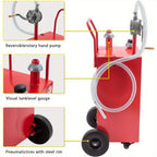 35 Gallon Fuel Caddy - Gas Storage Tank - 4 Wheels Large - Gasoline Container Diesel Can with Manual Transfer Pump And Solid Rubber for Cars, Boats, Lawn Mowers, ATVs, Red