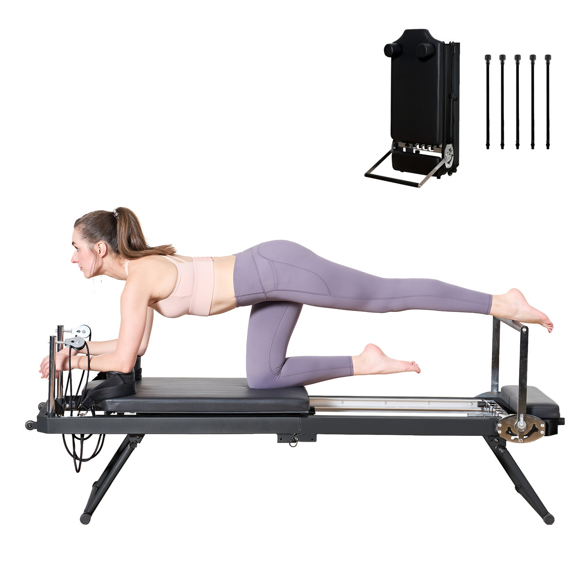 SogesPower Pilates Reformer Machine for Home Gym Workout, Foldable Pilates Equipment with High Strength Alloy Springs for Beginners, Up to 330lbs Weight Capacity