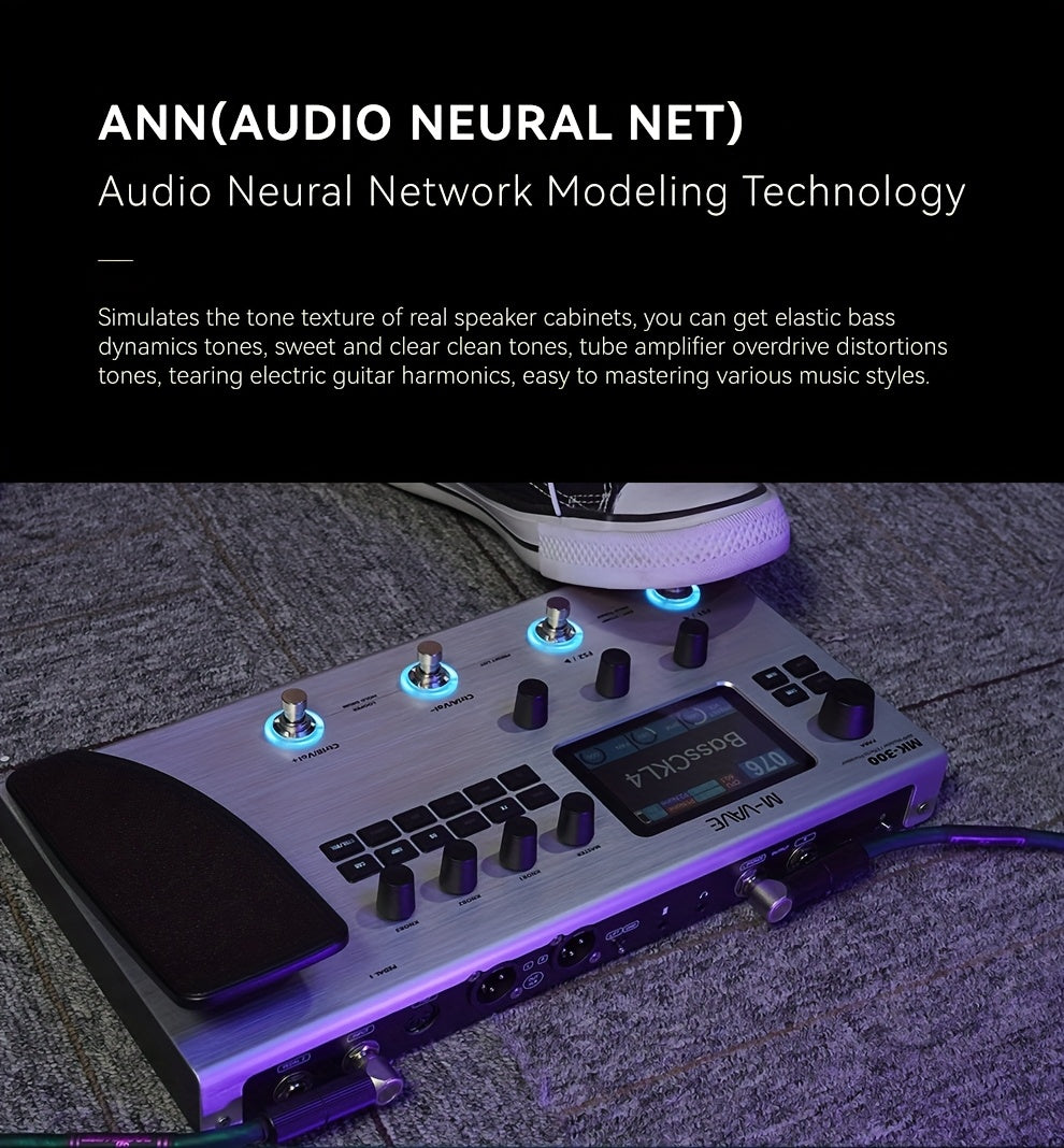 M-VAVE MK-300 -in- Electric Guitar & Bass Multi-Effects Processor with Drum Machine Backing Loop, Emulated Amplifier Suitable for Studios, Performances, Recording Gear, Looping Effects Unit