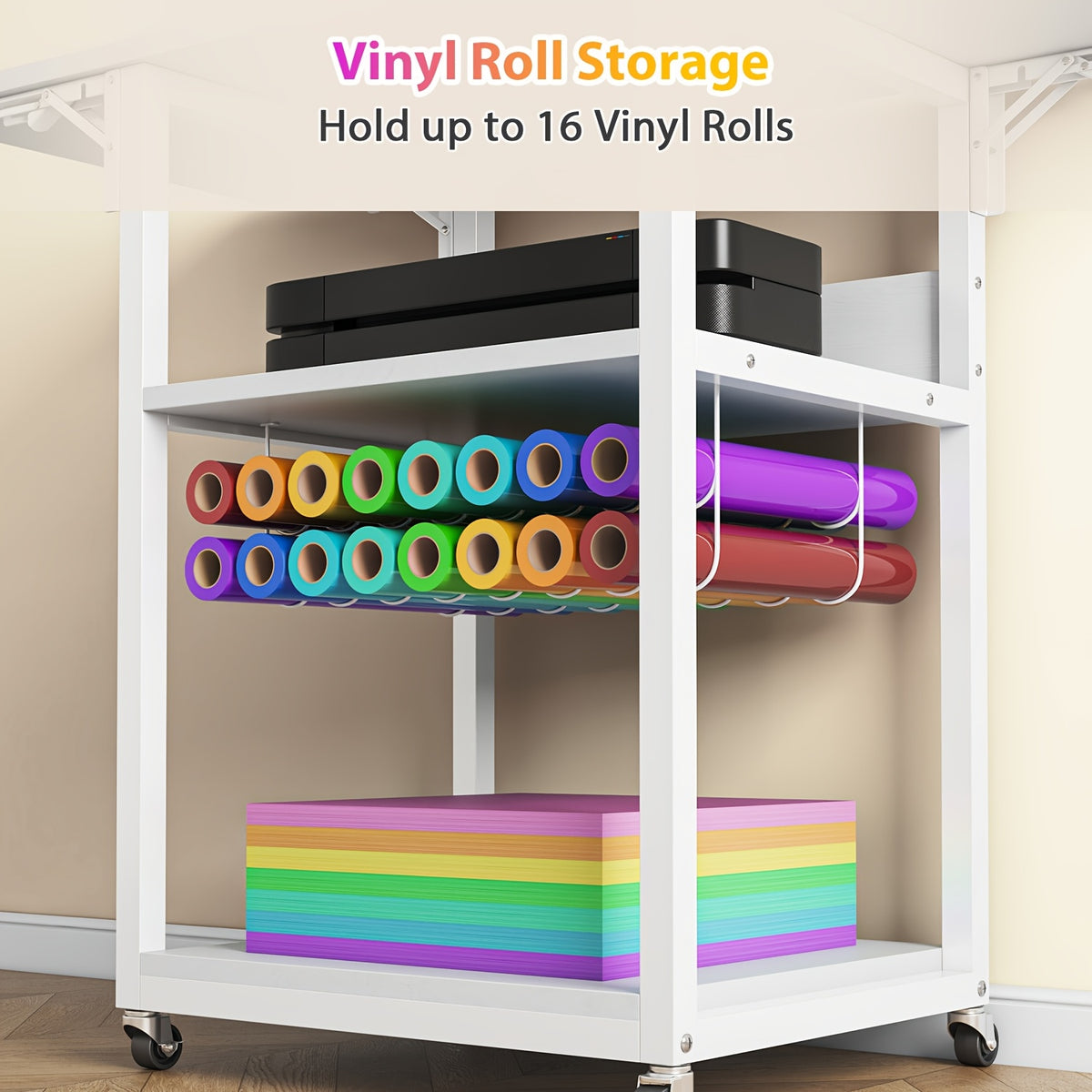 VISOUD 3-Tier Foldable Heat Press Machine Table, Portable Metal Stand with Vinyl Reel Holder, Heavy-Duty for DIY Sublimation Printer, White - Crafts, Crafts & Sewing Supplies, Heat Press Machine Accessories