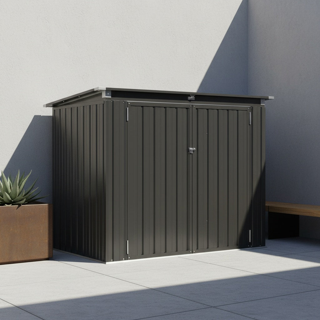 Nordivale Outdoor Trash Can Storage Shed - 2.6x5 Ft Metal Lockable Garbage Bin Enclosure With Chain Lid, Waterproof Small Shed For Trash Cans, Lawn Mower & Garden Tools - Perfect For Garden, Backyard, & Patio Use
