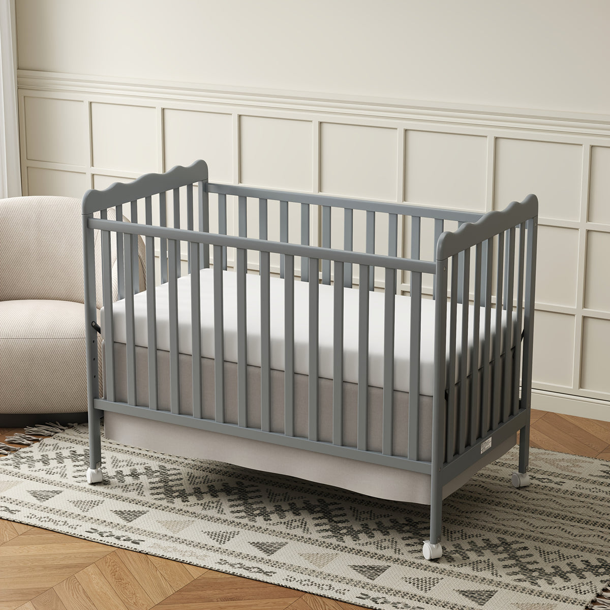 Goldzone 4in 1 Convertible Baby Crib, Wooden Baby Stuffs Converts Into Toddler Bed, Daybed, Newborn Essential with 3 Adjustable Base, Nursery Decor Necessities with Wheel & Non-Toxic Finishes, Item Weight: 36lbs, Maximum Weight Recommendation: 50lbs