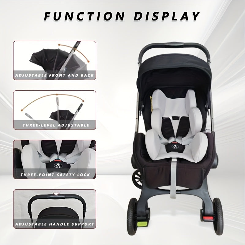 Lightweight Foldable Stroller, Dual-Directional Push with Adjustable Canopy, Metal Frame with Safety Harness, Designed for Newborns, Portable and Airplane-Friendly, Suitable for Outdoor Travel and Holiday Gifting