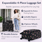 4-Piece Softside Spinner Luggage Set (20+24+28+32 inch) Lightweight Travel Suitcases with 360° Wheels, Telescopic Handle, Multi Pocket Design
