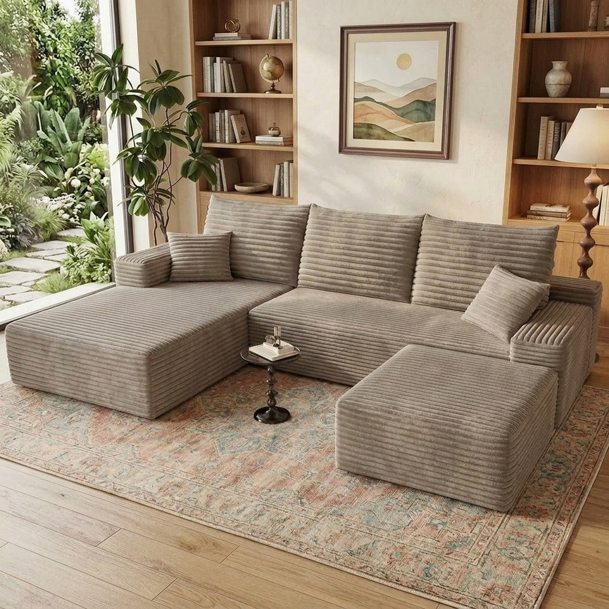 U-Shaped Modular Sofa Set with Bone-Free Cloud Cushions for Minimalist Living Rooms and Apartments