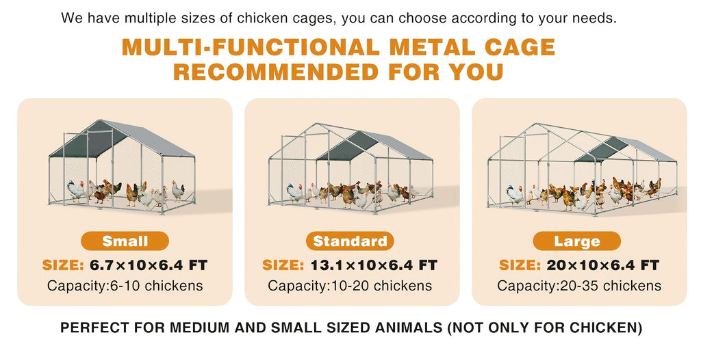 10X13X6.4Ft/10X6.7X6.4Ft Large Metal Chicken Coop with Winter Wrap Cover | Walk-In Chicken Run for Hens/Ducks/Rabbits, All-Weather Poultry Pen with Lock for Outdoor And Backyard, Farm, Duck Rabbit Cage Poultry Pen