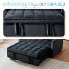 54Inch Black Velvet 3 in 1 Convertible Sleeper Sofa Bed, Futon Couches for Living Room with Side Pocket | Adjustable Backrest | Velvet Fabric | Pull Out Couch | Love-Seat Sofa | Sectional Sofa Bed | 2-Seat Sofa Bed