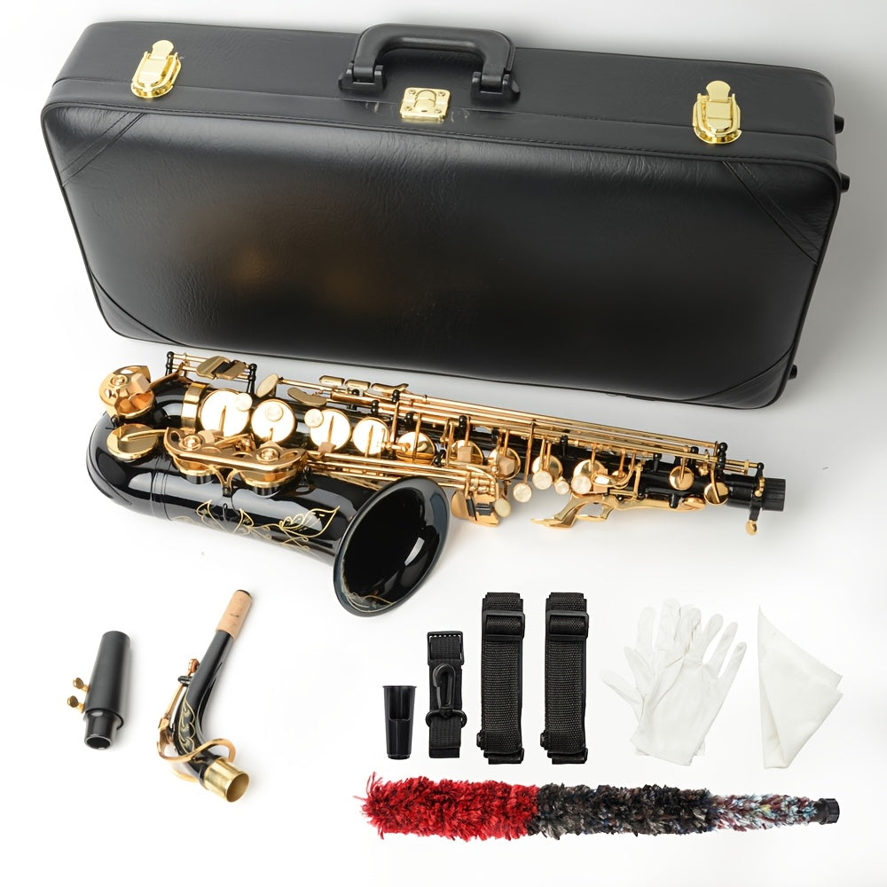 Glarry Mid-range Alto Drop E Lacquered Golden Saxophone, with Carve Patterns, Brass Material, Stylish Appearance, Kit with Hard Case, Cleaning Tools, for Beginner, All Experiance Level, Festival/ Birthday Gift for Music Lover