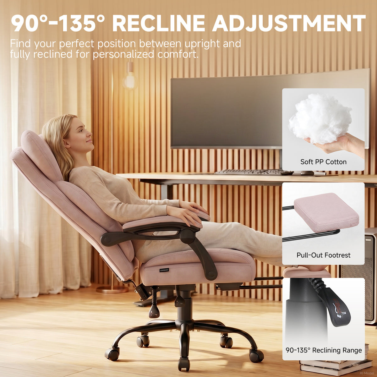 Ergonomic High Back Office Chair with Linkage Widened Armrest, Big&Tall Executive Office Chair, Gaming Chair, Thick Pocket Spring Wide Seated Cushion, Desk Chair with Retractable Footrest for Adults, Faux Leather/Corduroy/Fabric, OC-305
