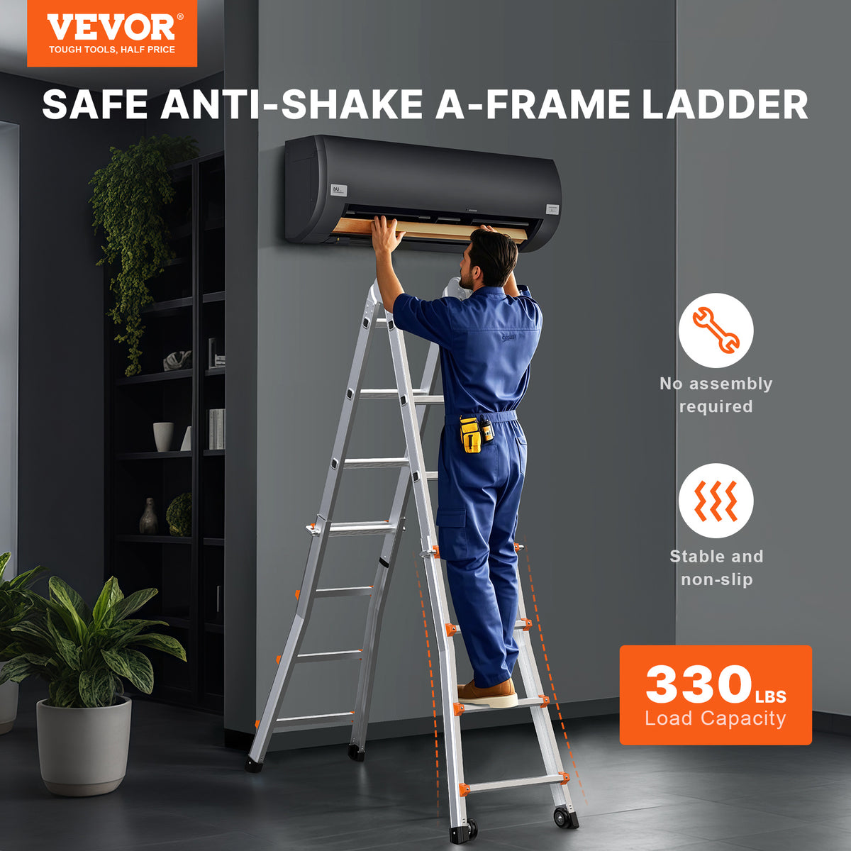 VEVOR Telescoping Ladder A Frame 9.5 FT 2880mm / 11FT 3350 mm / 13 FT 4000mm / 15.5FT 4670 mm / 17FT 5120 mm / 20FT 5990 mm/ 20.5FT 6230 mm Extension Multi-Function for Homework