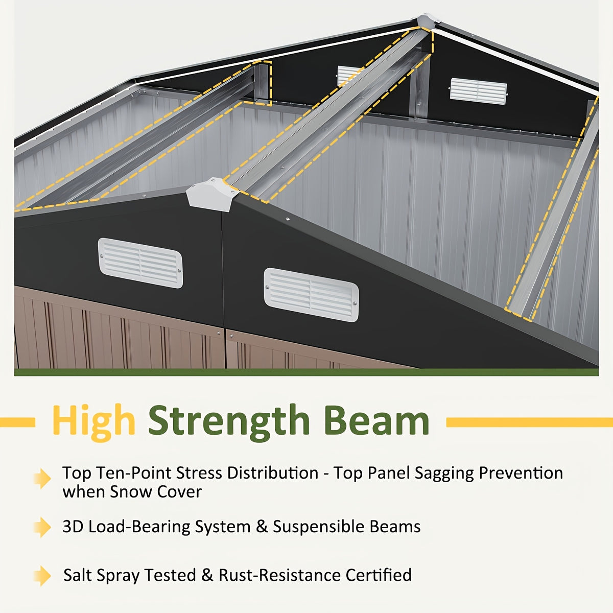 [Multi-Size Outdoor Shed] 6x4/8x6/10x8/10x12ft Multi-Size Outdoor Storage Shed, Standard & Floor-Equipped 2 Options, Gable Roof Ventilated Metal Utility Shed for Backyard Lawn