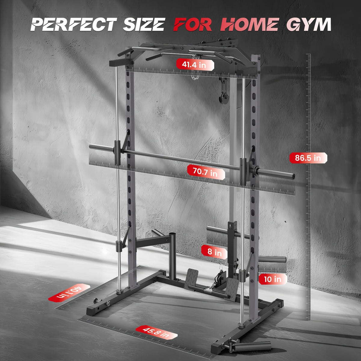 Likein Smith Machine Power Rack with LAT-Pull Down System & Cable Machine, Multi-Function Power Cage with Landmine, Barbell Bar, Plate Storage Pegs And More Training Attachment Squat Rack