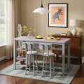 3pcs Dining Room Table Set with Faux Leather Upholstered Bar Stools, Modern Farmhouse Style Dining Table Set with Multiple Tier Storage Shelves, MDF Table Top and Metal Frame, Counter Height Breakfast Nook Table Set for Small Spaces Family