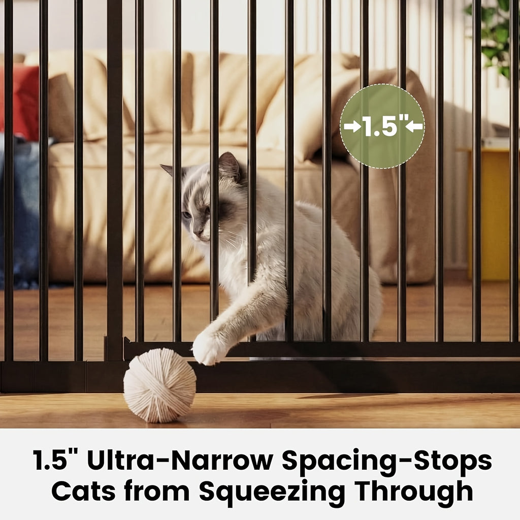 [Adjustable Height & Width] Dog Gate 49"-86" Adjustable Height, Extra Tall Cat Gate for Doorways/Hallways, 27.5"-37" Adjustable Width, Baby Gate with 4 Extensions Kits, No Drilling Pressured Mounted, Black And White