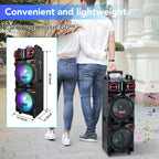 Sound Portable Party Bluetooth Speakers Loud Sound Powerful, DJ Sound Stereo Loud Bass Karaoke Machine with Sound Reactive Party Lights, USB/SD Input and Telescopic Pull Rod, Remote Control