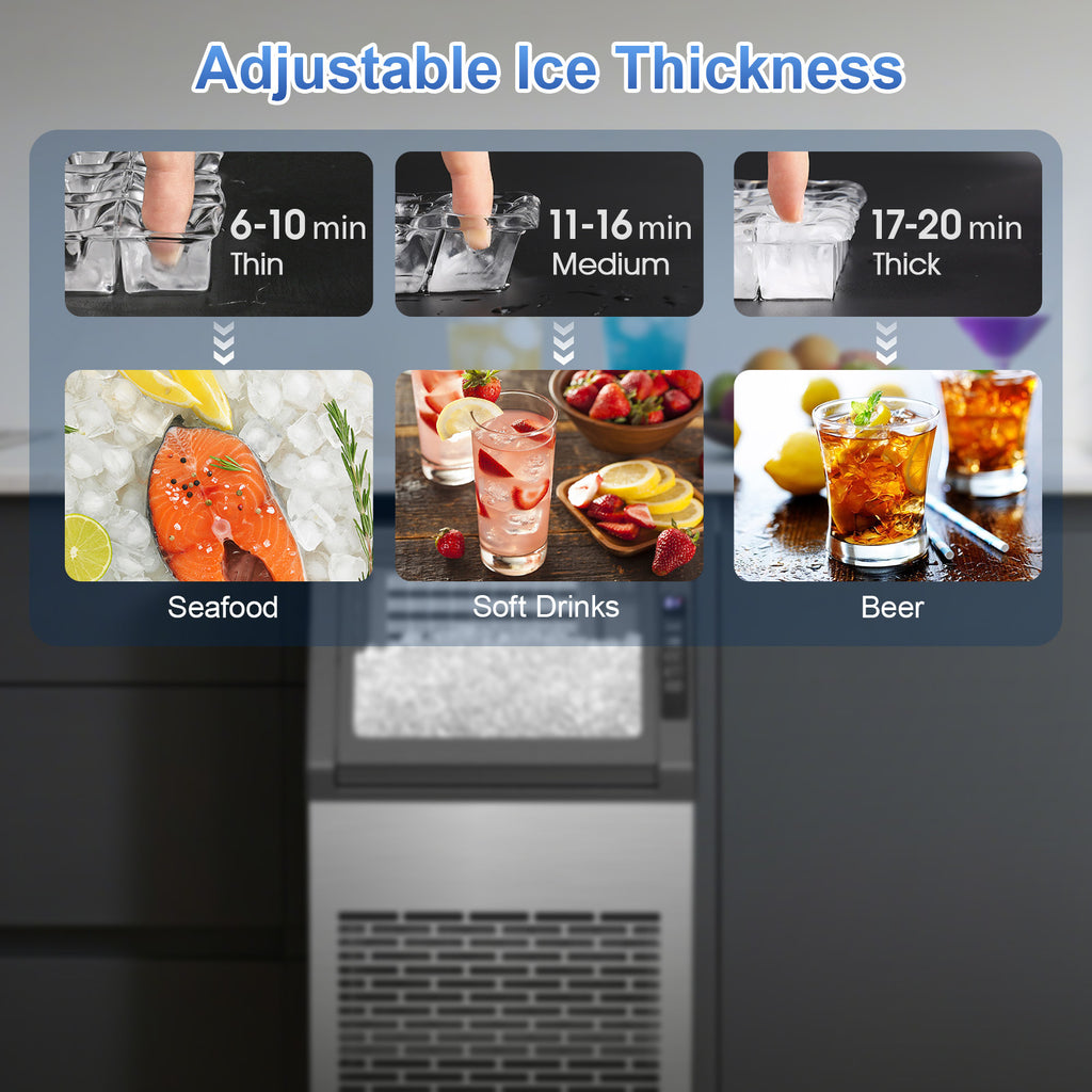 Large Ice Maker, 66Lbs/ 80Lbs/ 100Lbs Commercial Ice Maker, 24 Hour Timer, Self Cleaning Under Ice Machine, Automatic Full Ice Stop, Adjustable Ice Thickness And Ice Making Time, Suitable for Restaurants, Hospitals, Bars, Cafes, Laboratories