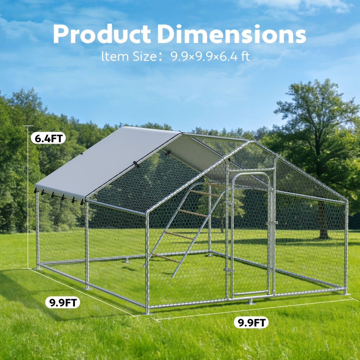 Walk-In Metal Chicken Coop | Outdoor Activity Enclosure With Uv-Resistant Canopy, Predator-Proof Hexagonal Mesh, And 5-Tier Extra-Large Roosting Bars | Ideal For Backyard Housing Of Chickens, Ducks, Geese, And Small Fowl