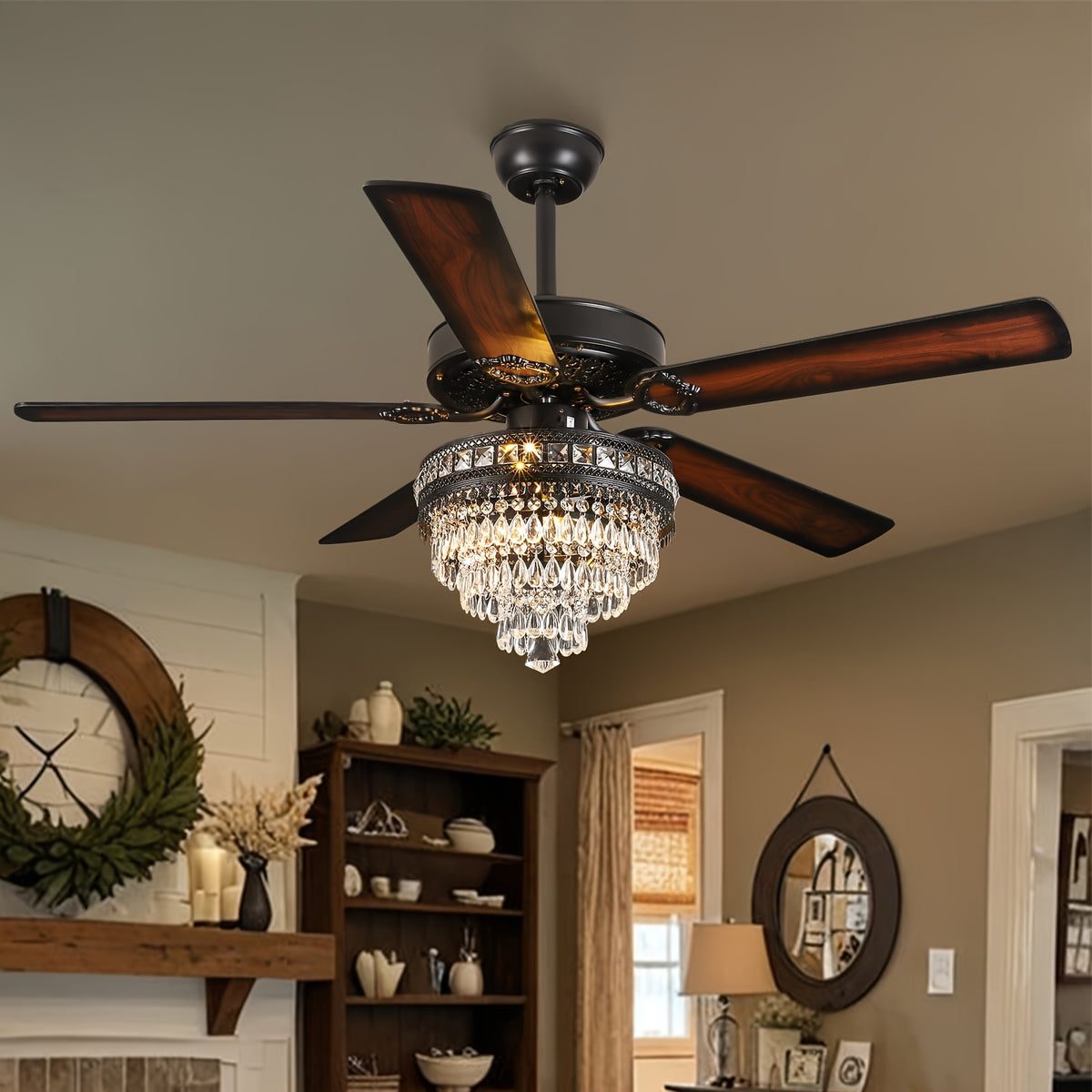 [Ceiling Fan With Light] 52-Inch Modern Ceiling Fan With Light And Remote Control - Quiet Motor Suitable For Rooms, Reversible Blades, Remote/ Control, Light Fixture, Plug, Voltage-Compatible For /Office (No Color-Changing)