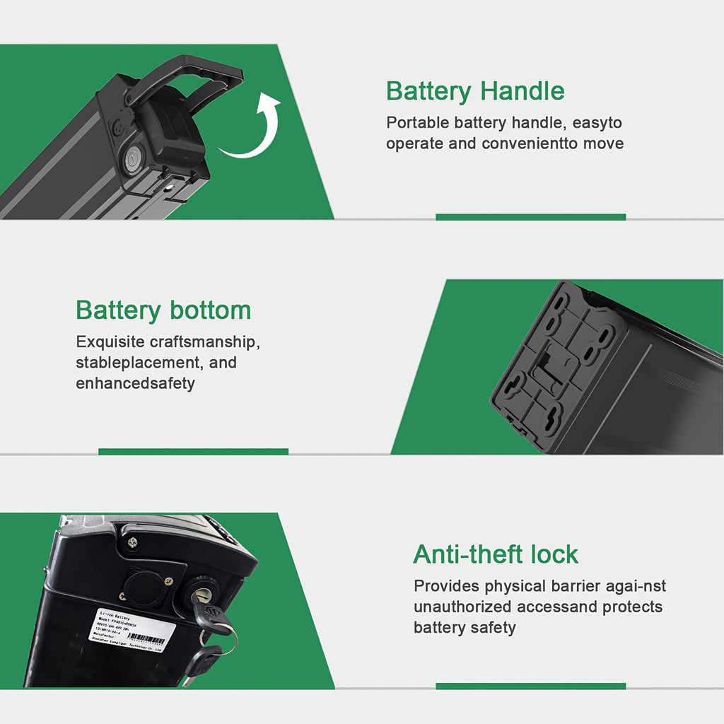 Electric Folding Bike Lithium Battery, Scooter Battery, 48V 10.4Ah High-Quality Long-Range Battery, Quick Replacement, Ready to Use Directly on Vehicle, Includes Original 2A Fast Charger, Compatible with Multiple Models, Range 30-40KM