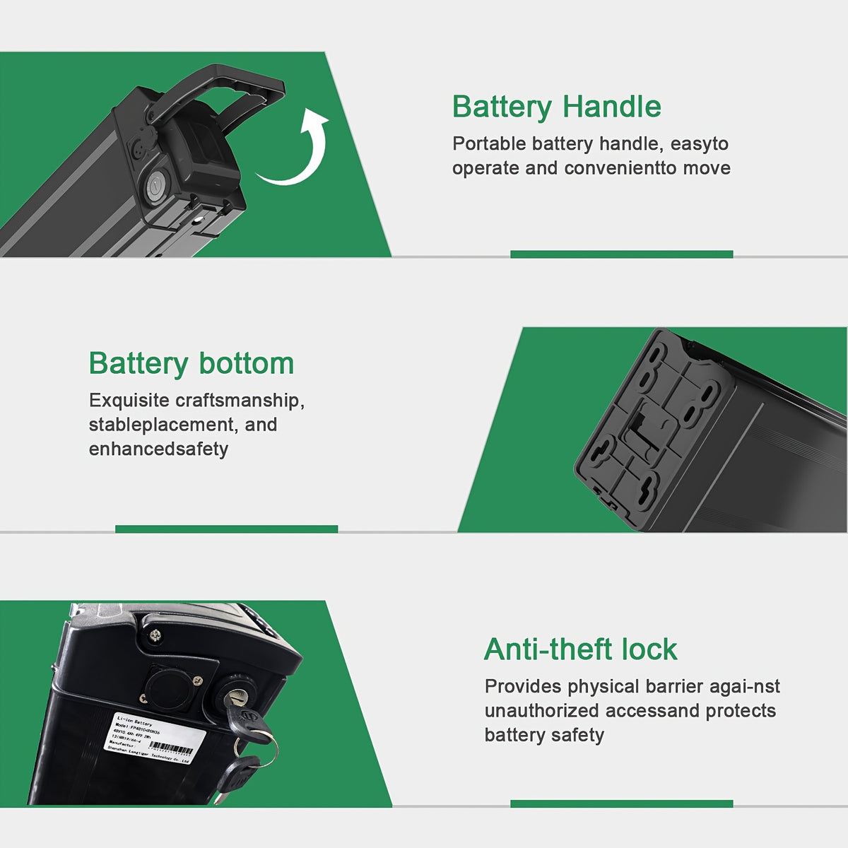 Electric Folding Bike Lithium Battery, Scooter Battery, 48V 10.4Ah High-Quality Long-Range Battery, Quick Replacement, Ready to Use Directly on Vehicle, Includes Original 2A Fast Charger, Compatible with Multiple Models, Range 30-40KM