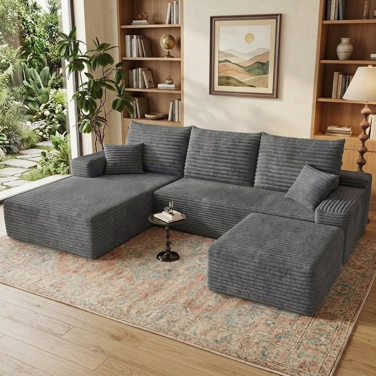 U-Shaped Modular Sofa Set with Bone-Free Cloud Cushions for Minimalist Living Rooms and Apartments
