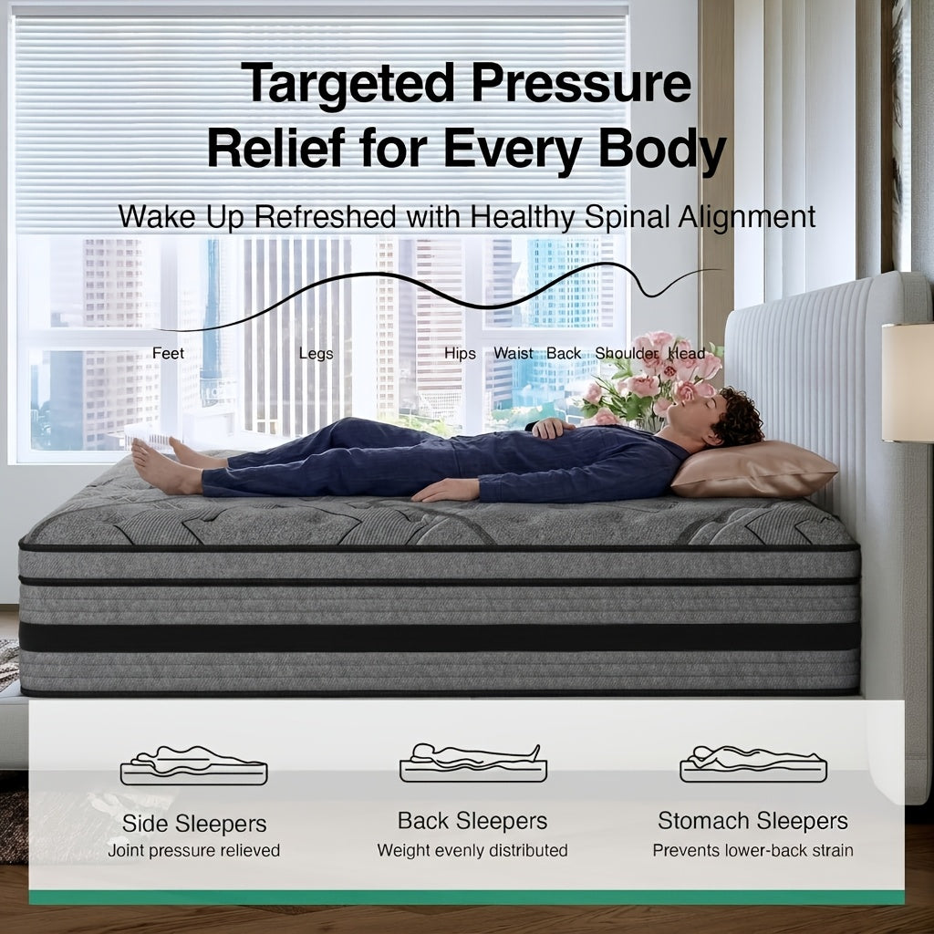 12"/14" Gel Memory Foam Hybrid Pocket Spring Twin Full Queen King Size Bed Mattress In A Box, Medium Firm Premium High Quality Innerspring Hybrid And Cooling Gel Memory Foam Mattress And Motion Isolation Fiberglass-free.8Inch Twin Size