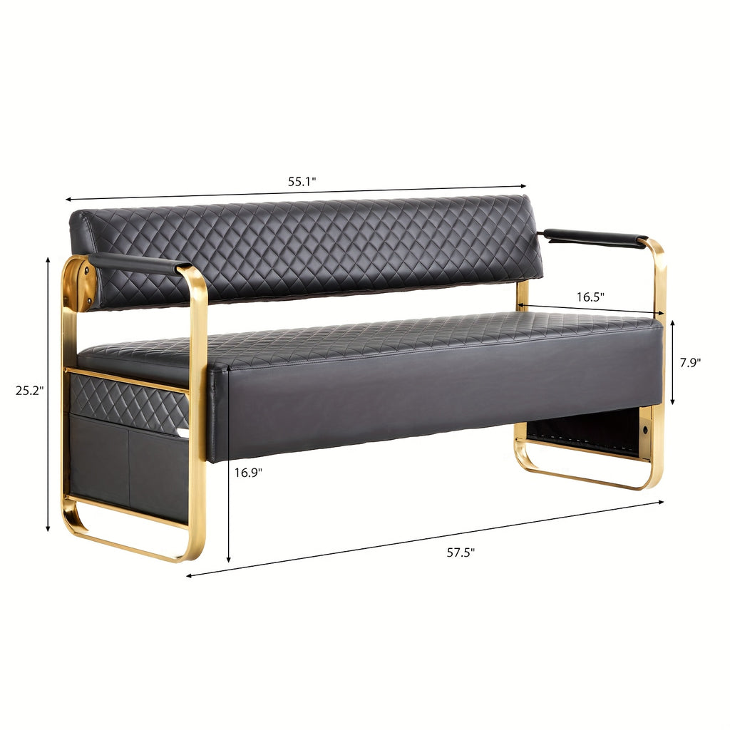 Waiting Room Chairs with Arms, 57. 5''Office Guest Chair Upholstered Bench Seating, Reception Furniture for Beauty Salon Barbershop Airport Bank Hall Room Conference, Black&Gold