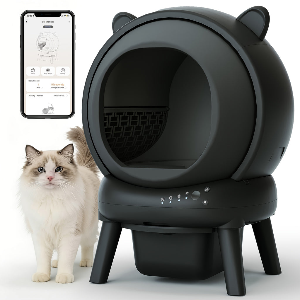 18.49gal Self Cleaning Litter Box, Automatic Cat Litter Box for Multi Cats, Auto Litter Box Robot with APP Control, Dual Safety Sensors, Odor Control&Low Noise, Cat Ears Design, Without Battery