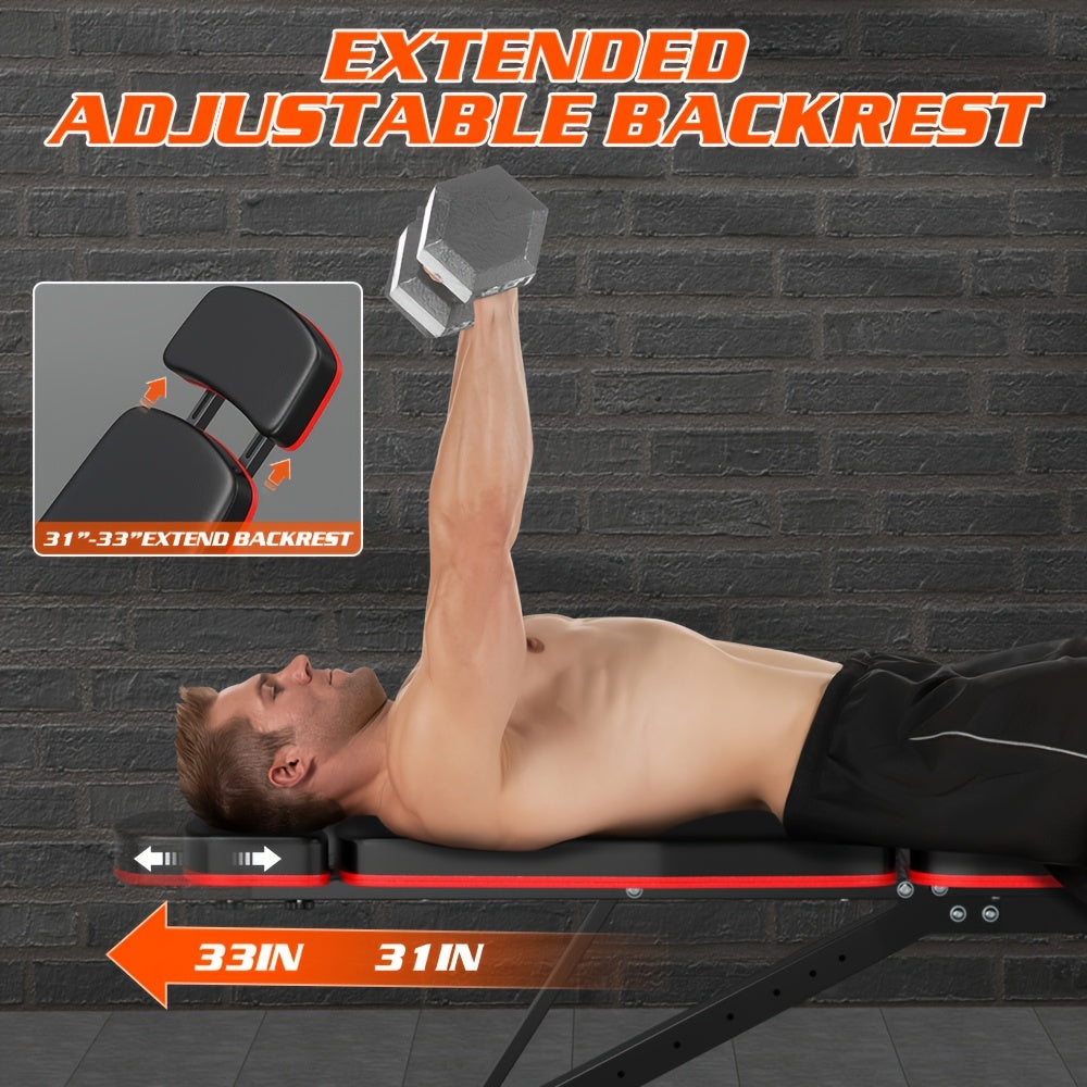Adjustable & Multifunctional Workout Bench, 800Lbs Weight Capacity, Heavy Duty Weight Bench for Home Gym with Cushion Headrest, Leg Developer, Preacher Curl Pad, Foldable Design Strength Training Bench