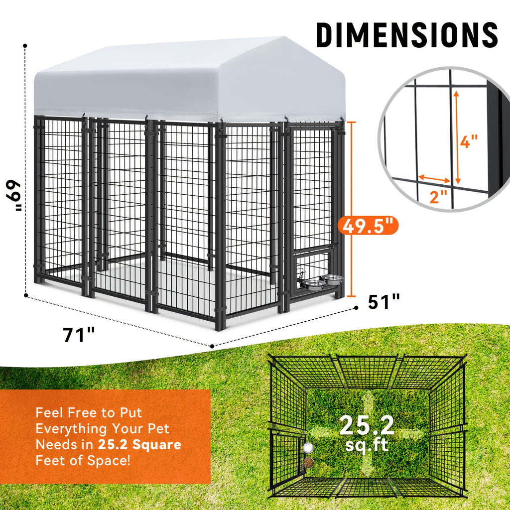 TOWALKER Outdoor Dog Enclosure for Big Dogs, Sturdy Welded Wire Steel Dog Play Area Fence Featuring a Secure Lock, Pet Pen with Uv-Resistant Roof Cover for Outdoor Use