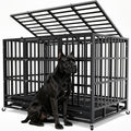 [With Wheels] 42 IN/48IN Heavy Duty Dog Crate Metal Dog Cage With Wheels And Escape-Proof Locks Double Doors Top Opening Large Dog Kennel Removable Tray Easy Assembly Chew-Proof For Big Dogs