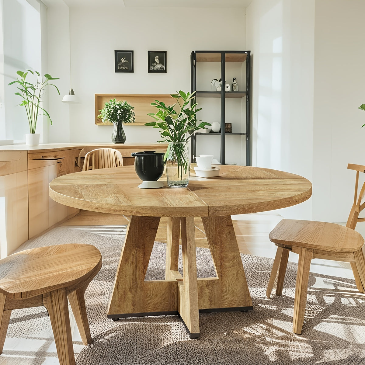 47" Round Dinner Table, Farmhouse Dining Table for 4, Ideal for Dining Room, Kitchen, Or Living Room