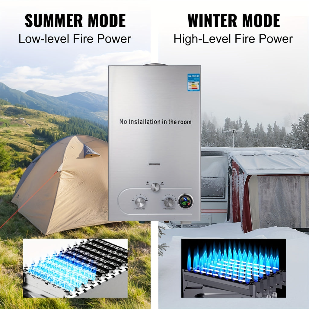 4.76gal Outdoor Portable Tankless Gas Water Heater, for Camping RV Off-Grid Use, Instant Hot Water System And Compact Stainless Steel Design, Easy Installation